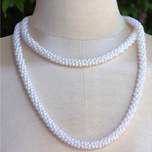 Free w/ $20 Purchase / Elegant Long White Beaded Necklace